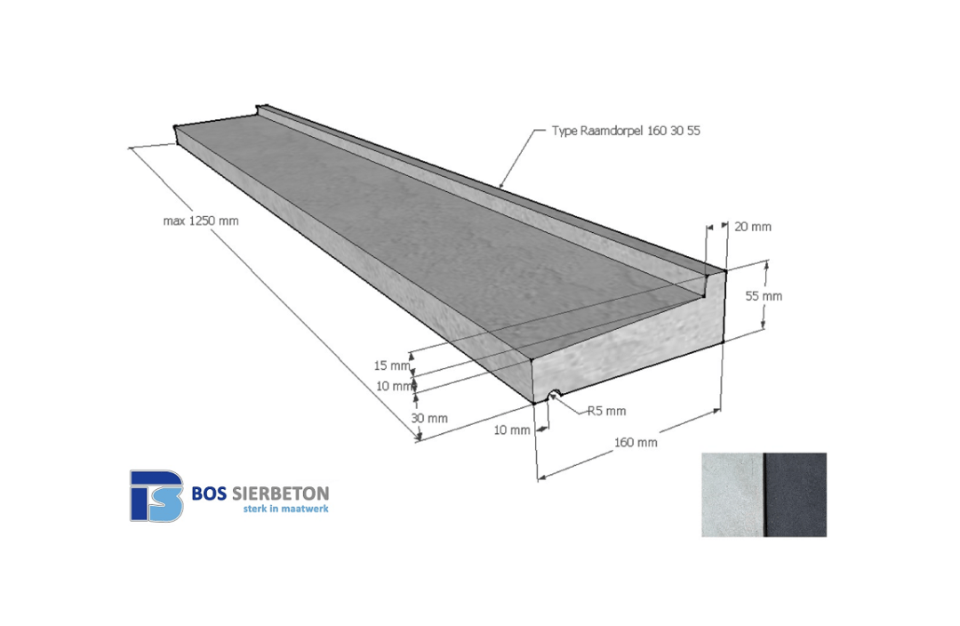Raamdorpel 160 x 30 / 55 mm