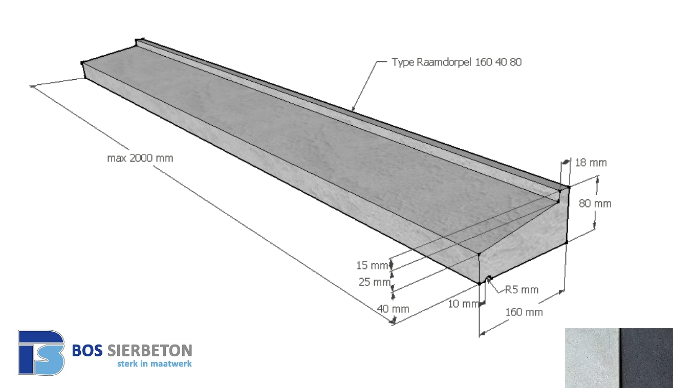 Raamdorpel 160 x 40 / 80 mm