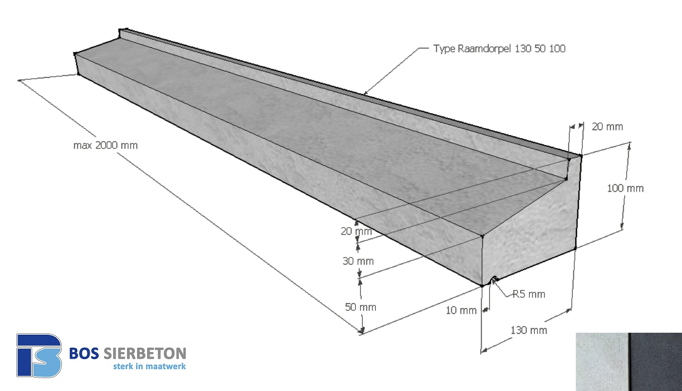 Raamdorpel 130 x 50 / 100 mm