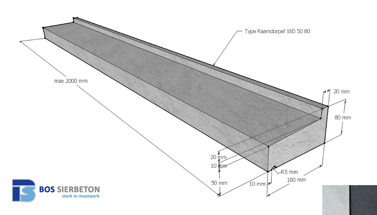 Raamdorpel 160 x 50 / 80 mm
