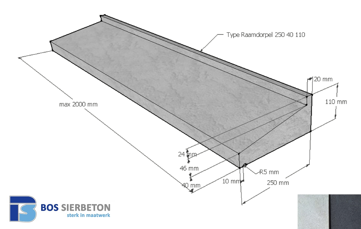 Raamdorpel 250 x 40 / 110 mm